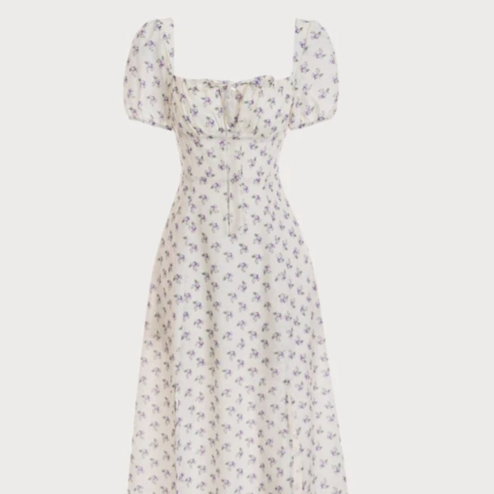 Short Sleeve Floral Ruched Midi Dress with Slit